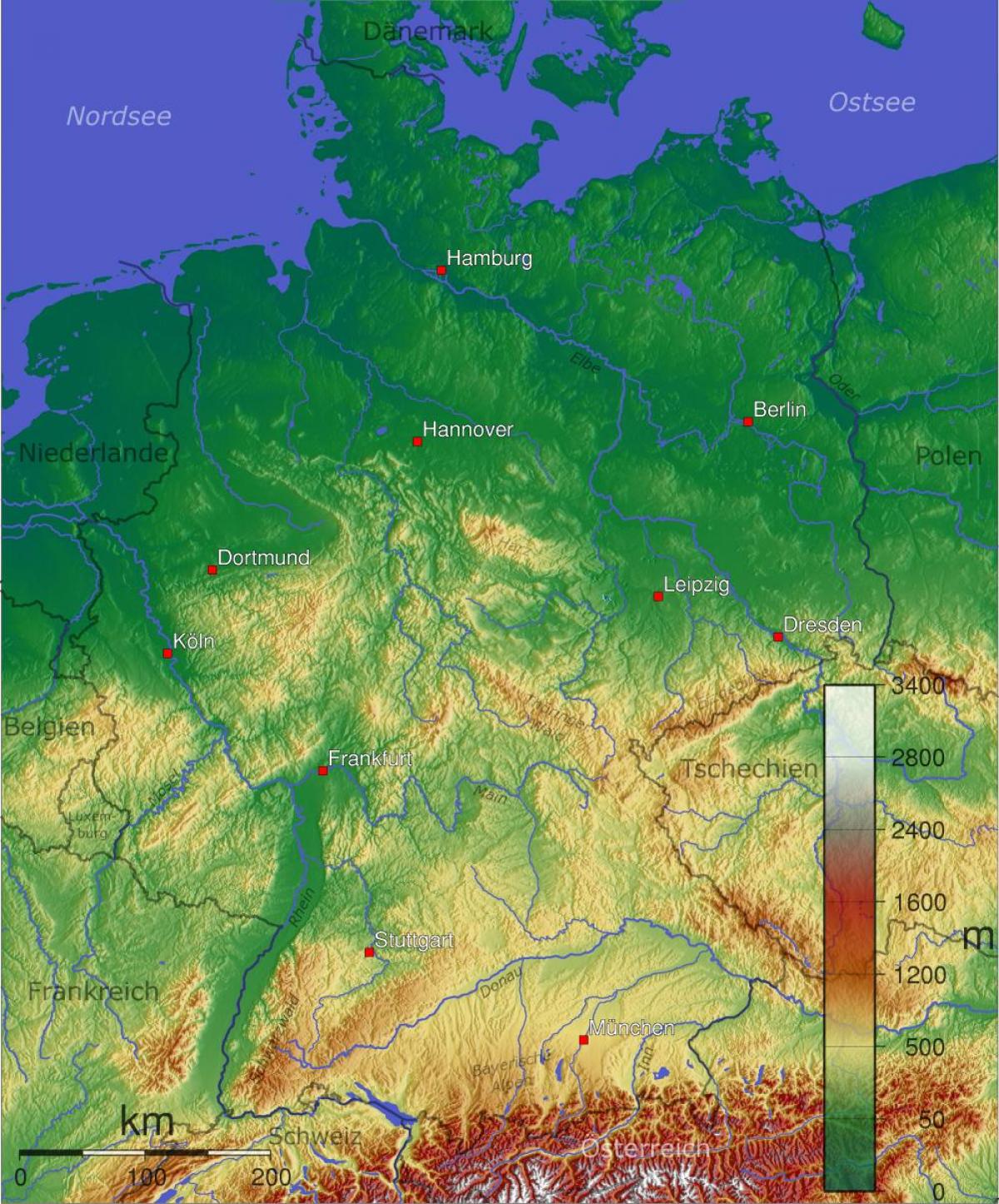 Горы в Германии карта