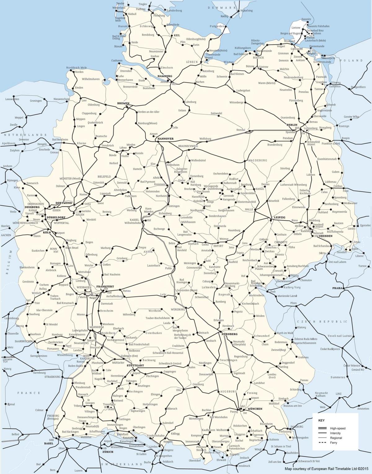 карта железнодорожных линий Германии