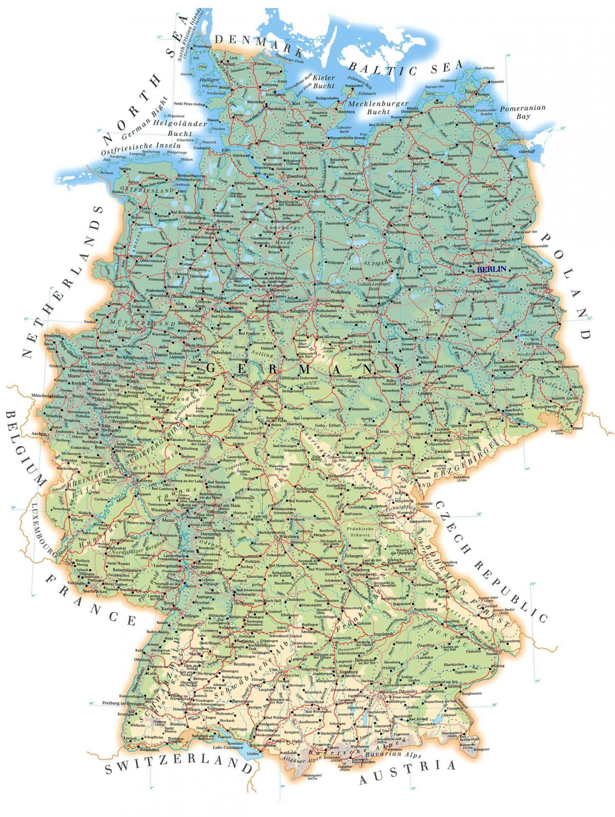 карта высот Германии