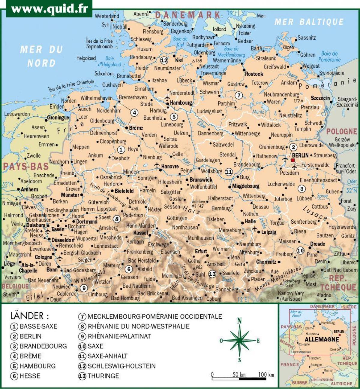 карта Севера Германии